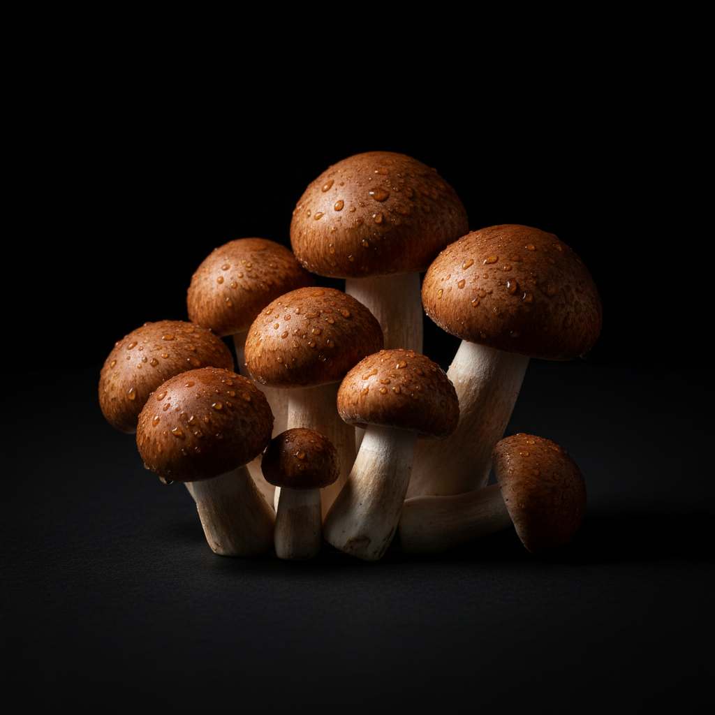 Chestnut Mushrooms on Black Background