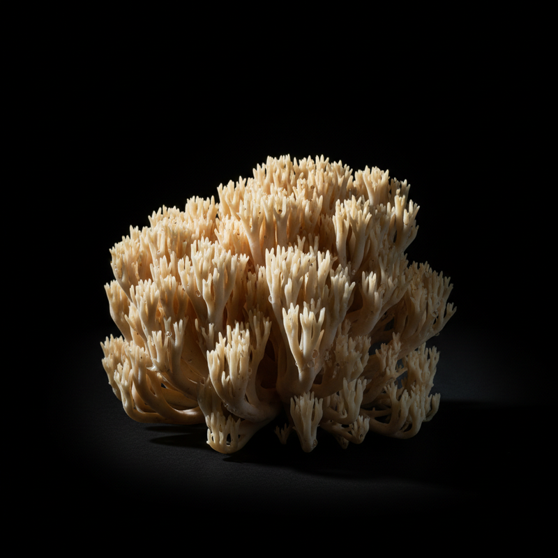 Comb Tooth Mushrooms on Black Background