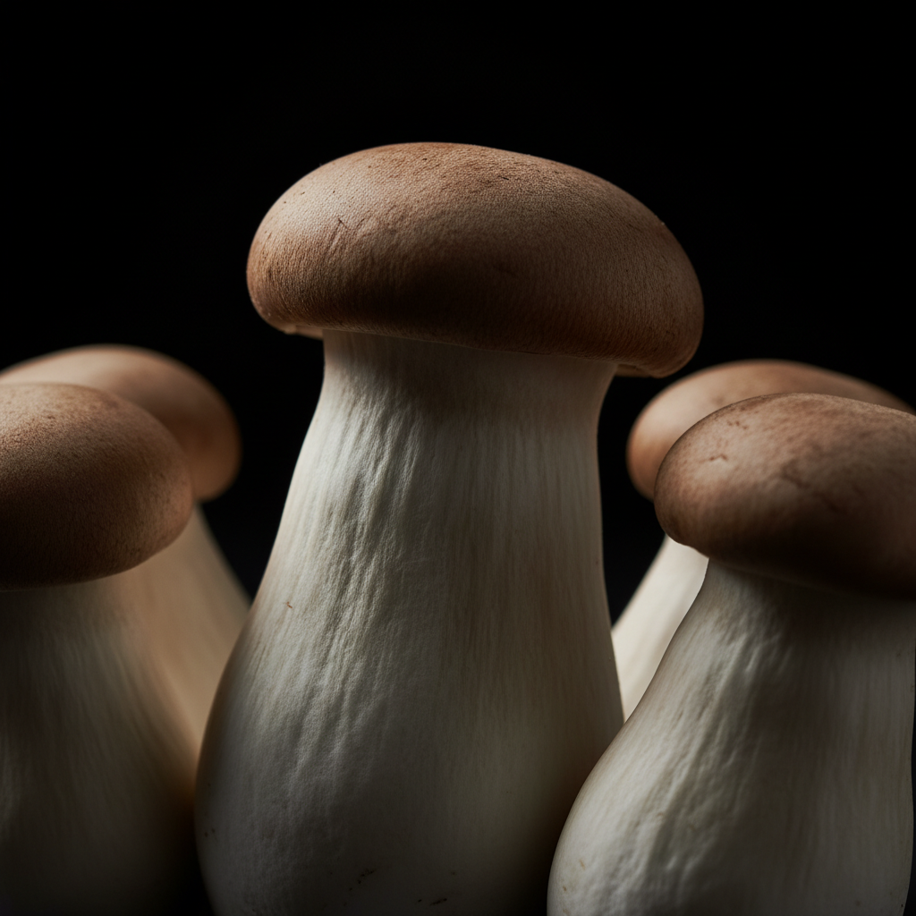 King Oyster Mushrooms on Black Background