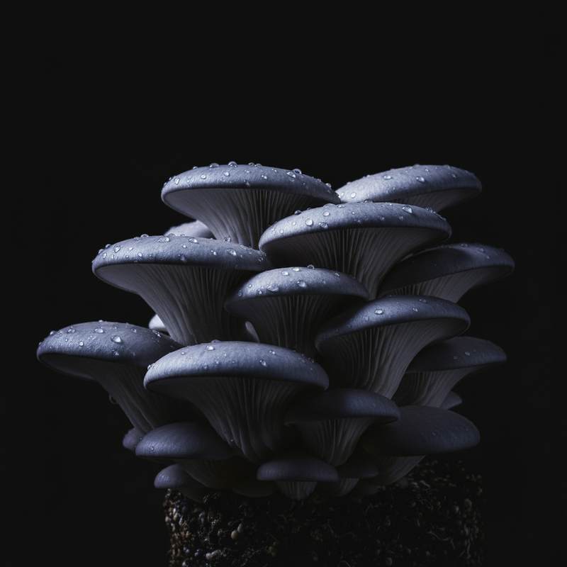 Vibrant Blue Oyster Mushrooms on Black Background