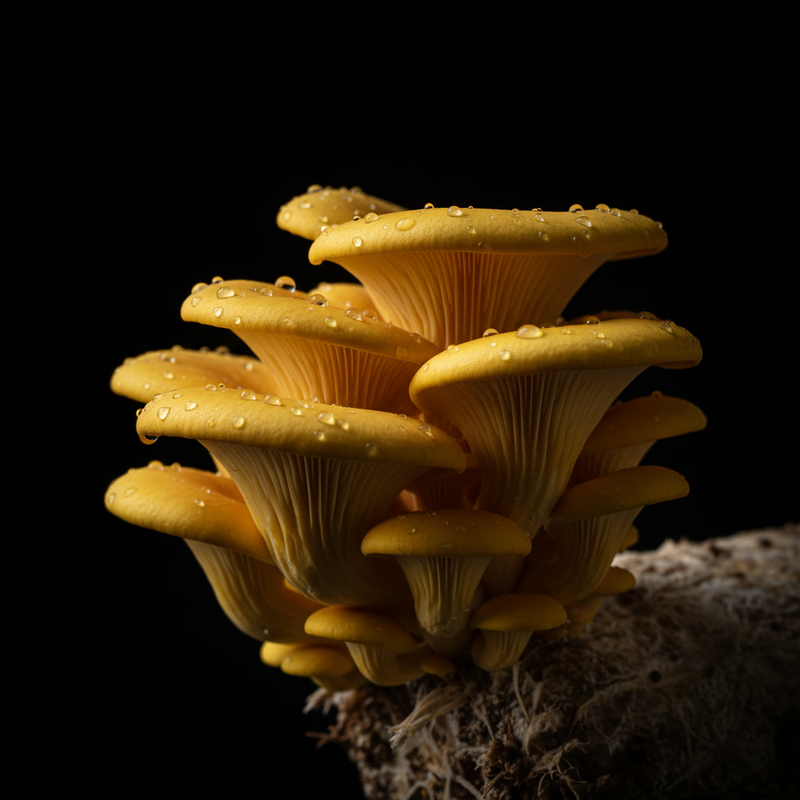 Yellow Oyster Mushrooms on Black Background